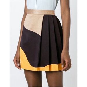 MSGM Swirl Wavy Stripe Print Pleated Skirt Gold Navy Colorblock Size 40 US 4